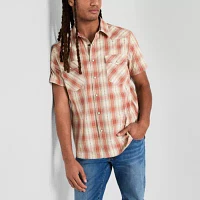 Frye and Co. Mens Regular Fit Short Sleeve Plaid Button-Down Shirt