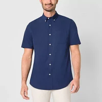 St. John's Bay Performance Mens Moisture Wicking Classic Fit Short Sleeve Button-Down Shirt