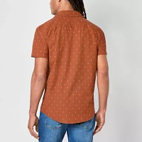 mutual weave Mens Regular Fit Short Sleeve Dots Button-Down Shirt