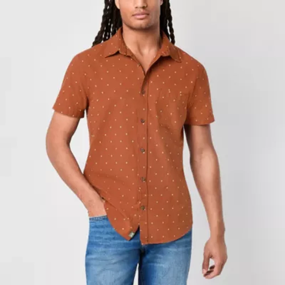 mutual weave Mens Regular Fit Short Sleeve Dots Button-Down Shirt