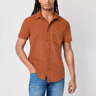 mutual weave Mens Regular Fit Short Sleeve Dots Button-Down Shirt