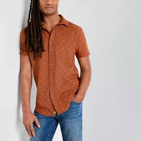 mutual weave Mens Regular Fit Short Sleeve Dots Button-Down Shirt