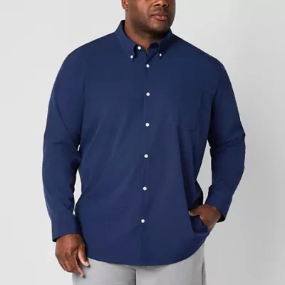 St. John's Bay Performance Big and Tall Mens Moisture Wicking Classic Fit Long Sleeve Grid Button-Down Shirt