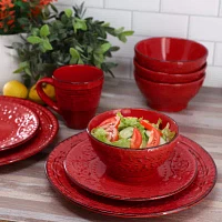 Elama Malibu Ocean Bloom 16 Piece 16-pc. Stoneware Dinnerware Set