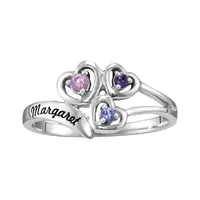 Personalized Womens Simulated Multi Color Stone Sterling Silver Heart 3-Stone Cocktail Ring