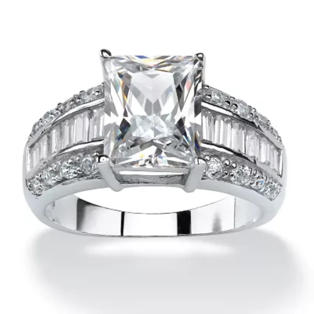 DiamonArt® Womens CT. T.W. White Cubic Zirconia Platinum Over Silver Rectangular Engagement Ring