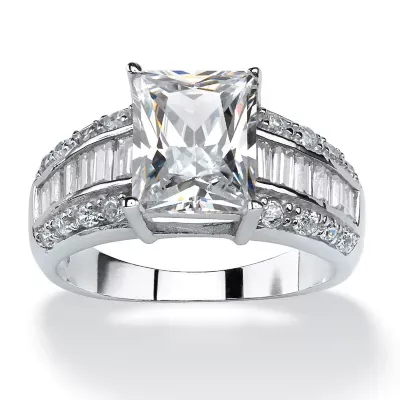 DiamonArt® Womens CT. T.W. White Cubic Zirconia Platinum Over Silver Rectangular Engagement Ring