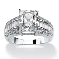 DiamonArt® Womens CT. T.W. White Cubic Zirconia Platinum Over Silver Rectangular Engagement Ring