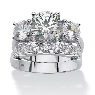 DiamonArt® Womens 5 1/2 CT. T.W. White Cubic Zirconia Platinum Over Silver Round Bridal Set