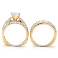 DiamonArt® Womens 1/ CT. T.W. White Cubic Zirconia 18K Gold Over Silver Round Bridal Set