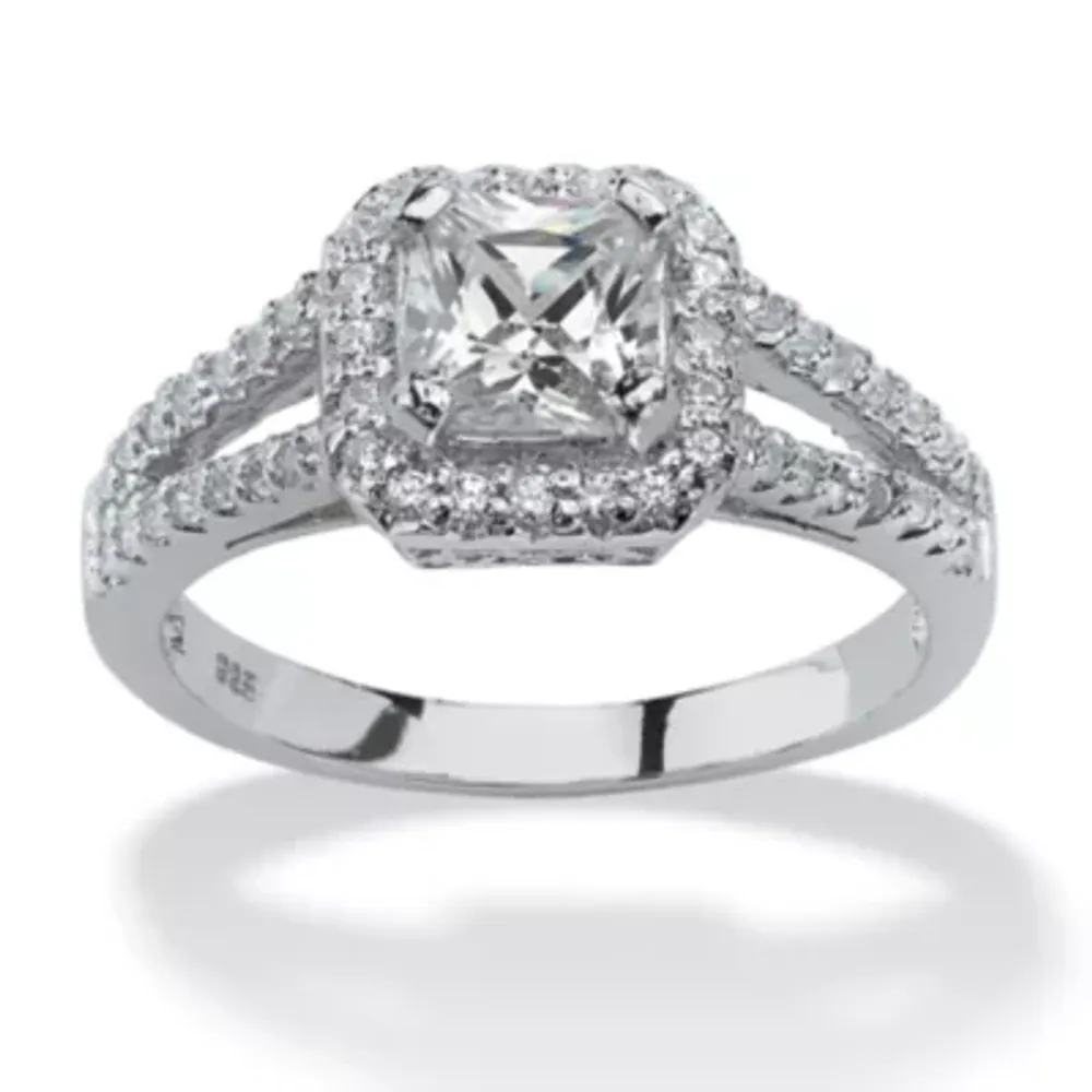 DiamonArt® Womens 1 5/8 CT. T.W. White Cubic Zirconia Platinum Over Silver Square Engagement Ring
