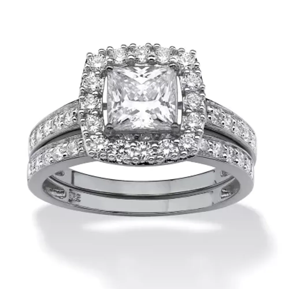 DiamonArt® Womens 1 / CT. T.W. White Cubic Zirconia Platinum Over Silver Square Bridal Set