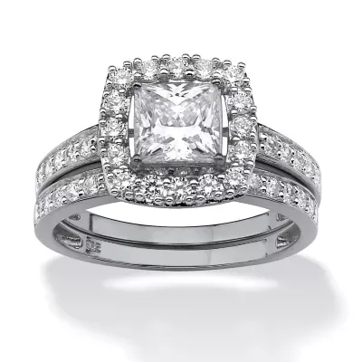 DiamonArt® Womens 1 / CT. T.W. White Cubic Zirconia Platinum Over Silver Square Bridal Set
