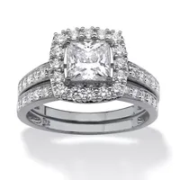 DiamonArt® Womens 1 / CT. T.W. White Cubic Zirconia Platinum Over Silver Square Bridal Set