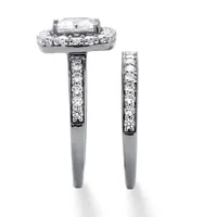 DiamonArt® Womens 1 / CT. T.W. White Cubic Zirconia Platinum Over Silver Square Bridal Set