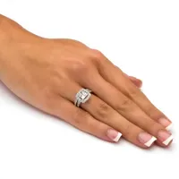 DiamonArt® Womens 1 / CT. T.W. White Cubic Zirconia Platinum Over Silver Square Bridal Set