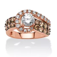 DiamonArt® Womens 2 1/2 CT. T.W. White Cubic Zirconia 14K Rose Gold Over Silver Round Cocktail Ring