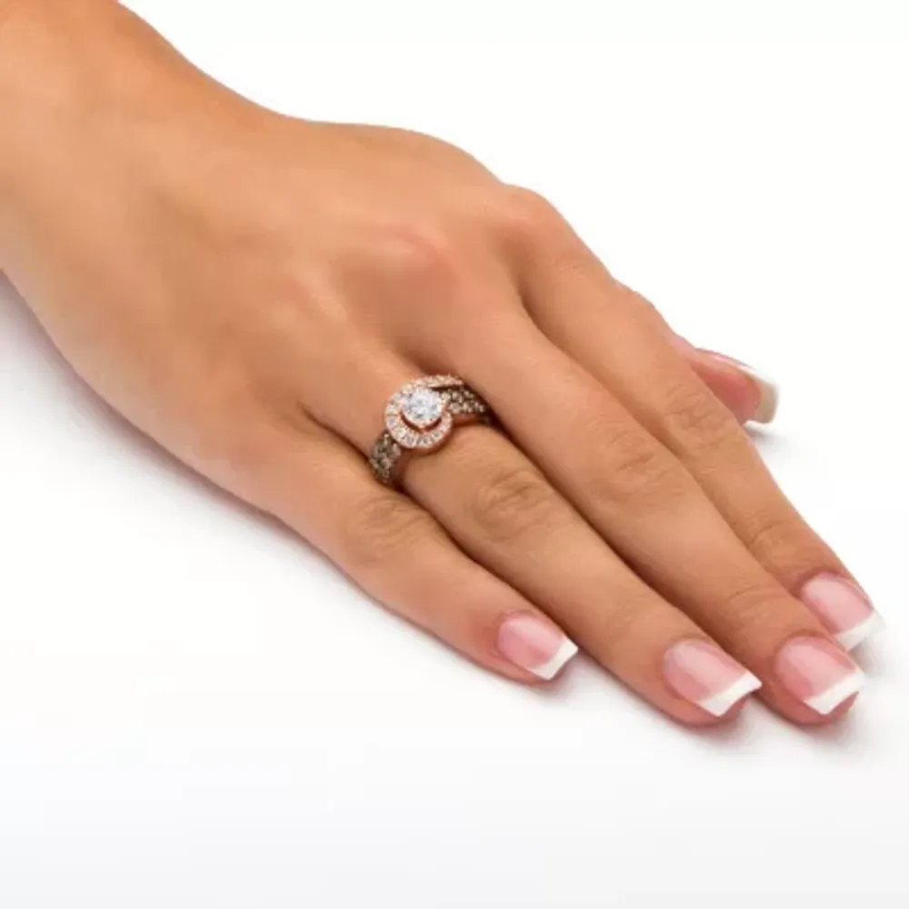 DiamonArt® Womens 2 1/2 CT. T.W. White Cubic Zirconia 14K Rose Gold Over Silver Round Cocktail Ring