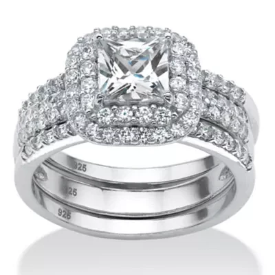 DiamonArt® Womens 2 1/5 CT. T.W. White Cubic Zirconia Platinum Over Silver Square Bridal Set