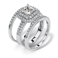 DiamonArt® Womens 1/ CT. T.W. White Cubic Zirconia Platinum Over Silver Square Bridal Set