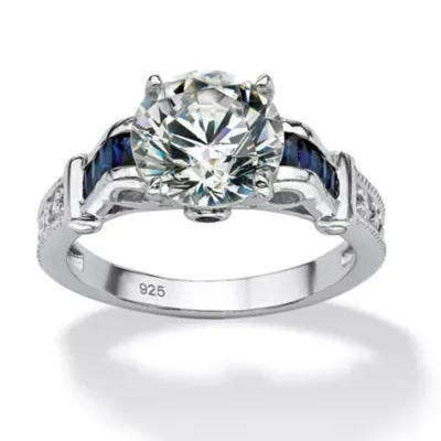 DiamonArt® Womens 5 CT. T.W. White Cubic Zirconia Platinum Over Silver Round Engagement Ring