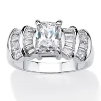 DiamonArt® Womens 3 CT. T.W. White Cubic Zirconia Platinum Over Silver Rectangular Engagement Ring