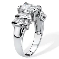 DiamonArt® Womens 3 CT. T.W. White Cubic Zirconia Platinum Over Silver Rectangular Engagement Ring