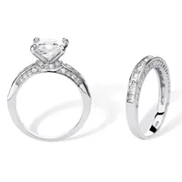 DiamonArt® Womens 3 1/2 CT. T.W White Cubic Zirconia Platinum Over Silver Square Bridal Set