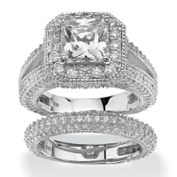 DiamonArt® Womens 5 CT. T.W. White Cubic Zirconia Platinum Over Silver Square Bridal Set