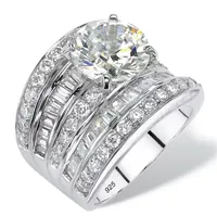 DiamonArt® Womens White Cubic Zirconia Platinum Over Silver Round Engagement Ring