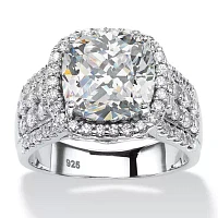 DiamonArt® Womens 3 3/4 CT. T.W. White Cubic Zirconia Platinum Over Silver Square Engagement Ring