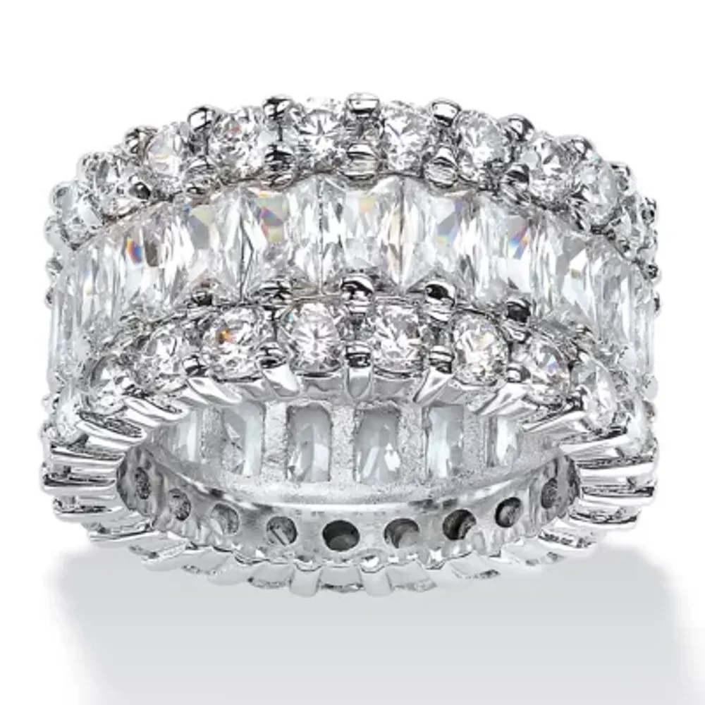 DiamonArt® 12MM White Cubic Zirconia Platinum Over Silver Rectangular Band