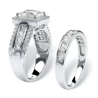 DiamonArt® Womens 3 1/2 CT. T.W White Cubic Zirconia Platinum Over Silver Square Bridal Set