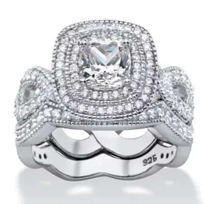 DiamonArt® Womens 1 7/8 CT. T.W. White Cubic Zirconia Platinum Over Silver Square Bridal Set