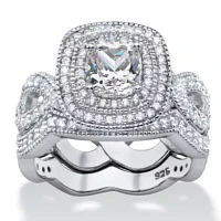 DiamonArt® Womens 1 7/8 CT. T.W. White Cubic Zirconia Platinum Over Silver Square Bridal Set