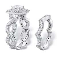 DiamonArt® Womens 1 7/8 CT. T.W. White Cubic Zirconia Platinum Over Silver Square Bridal Set