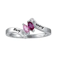 Personalized Womens Simulated Multi Color Stone Sterling Silver Bypass  Cocktail Ring