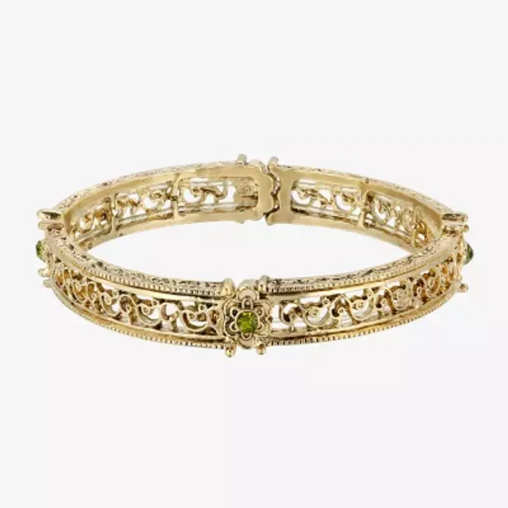 1928 Gold Tone Crystal Round Stretch Bracelet