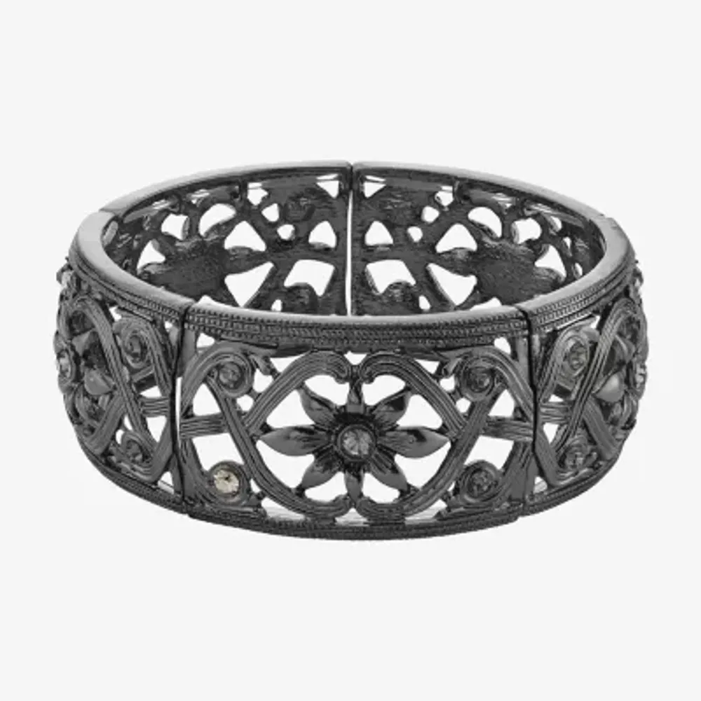 1928 Black Tone Flower Stretch Bracelet