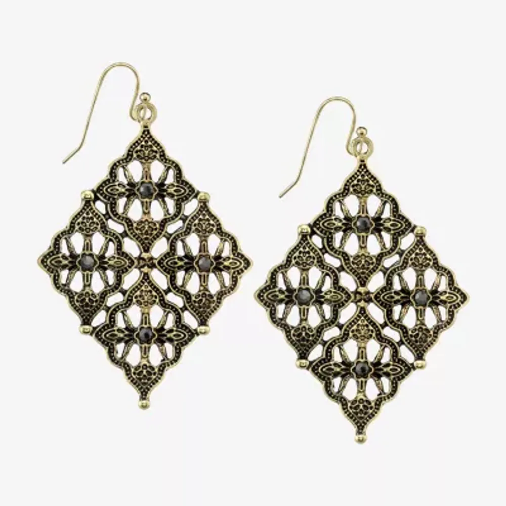 1928 Gold Tone Diamond Drop Earrings