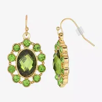 1928 Gold-Tone Crystal Oval Drop Earrings