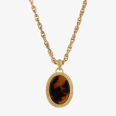 1928 Gold-Tone 16 Inch Rope Oval Pendant Necklace