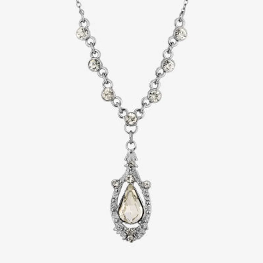 1928 Silver-Tone Crystal 16 Inch Link Pendant Necklace