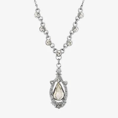 1928 Silver-Tone Crystal 16 Inch Link Pendant Necklace