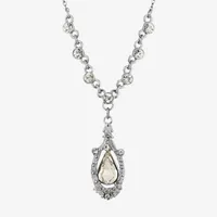 1928 Silver-Tone Crystal 16 Inch Link Pendant Necklace