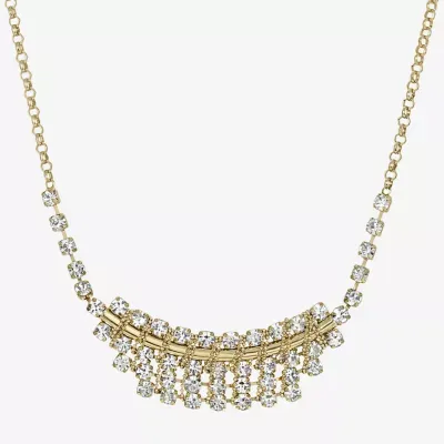 1928 Gold-Tone Crystal 18 Inch Link Round Statement Necklace