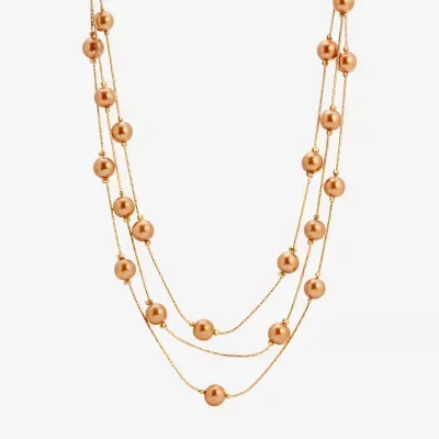 1928 Gold-Tone Simulated Pearl 16 Inch Link Strand Necklace