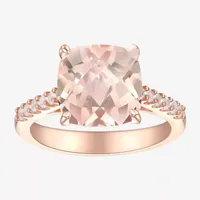 Lab Created Pink Champagne Sapphire & White Ring 14K Rosegold over Silver