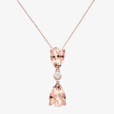 Lab Created Pink Champagne Sapphire & White Sapphire Pear Necklace Pendant in 14K Rosegold over Silver