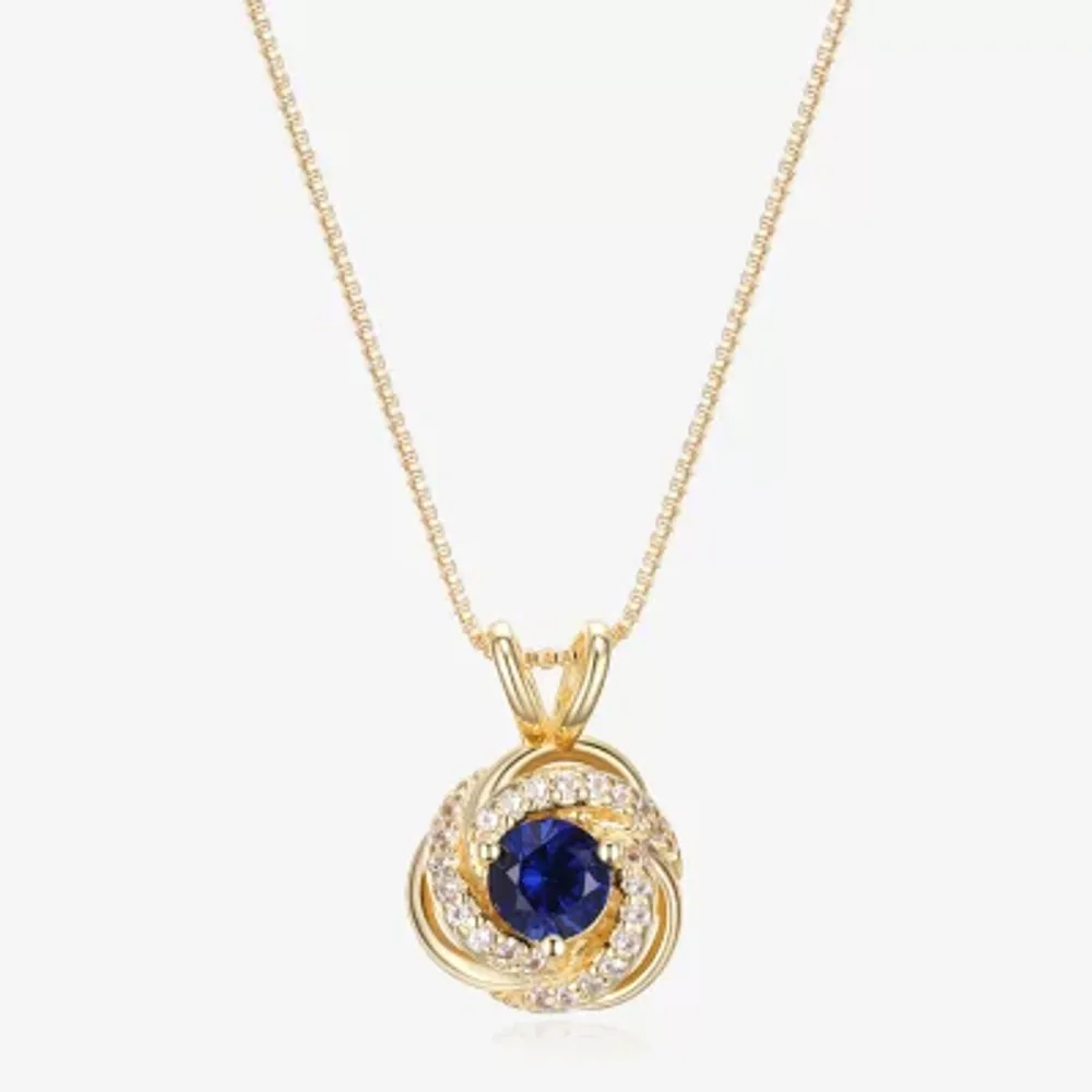 Womens Lab Created Blue Sapphire 18K Gold Over Silver Pendant Necklace